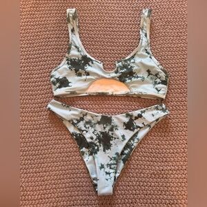 Zaful TieDye Blue Bikini Swimsuit Cheeky Bottoms Underboob Cutouts Thick Strap L